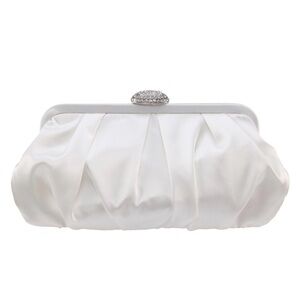 Classic satin frame bag with pave crystal clasp understated elegance.